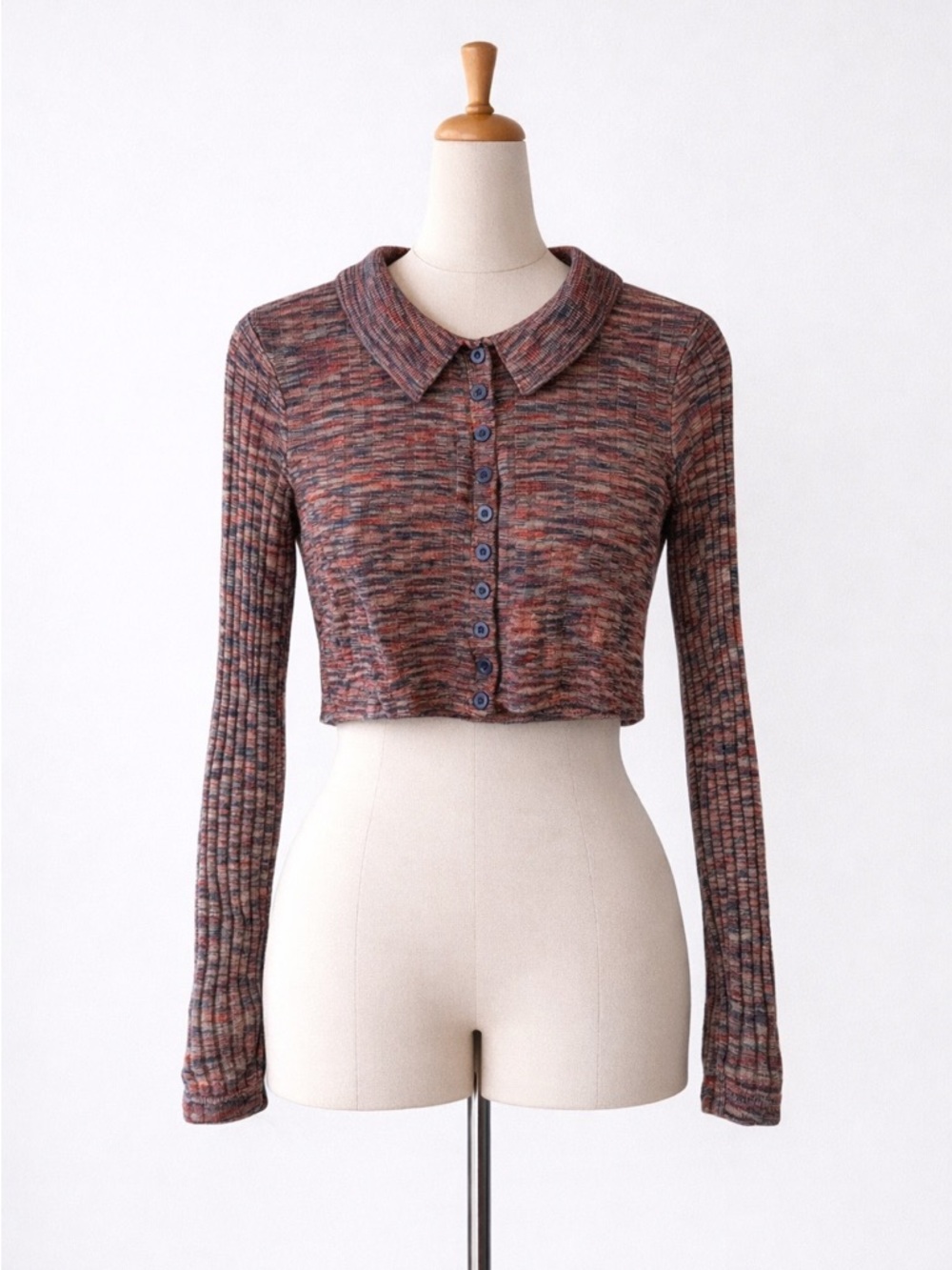 Lulu’s Avra Rust Multi Space Dye Collared Cardigan Sweater Top XS